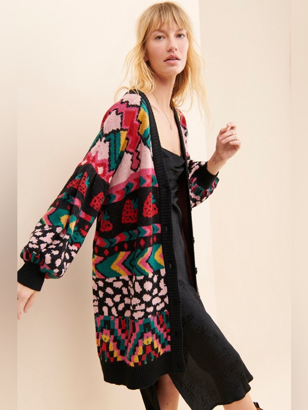 FARM Rio Crazy Mix Jacquard V Neck Cardigan S